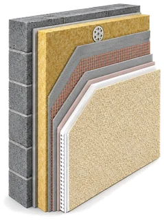EIFS external insulation and render facade build-up layers