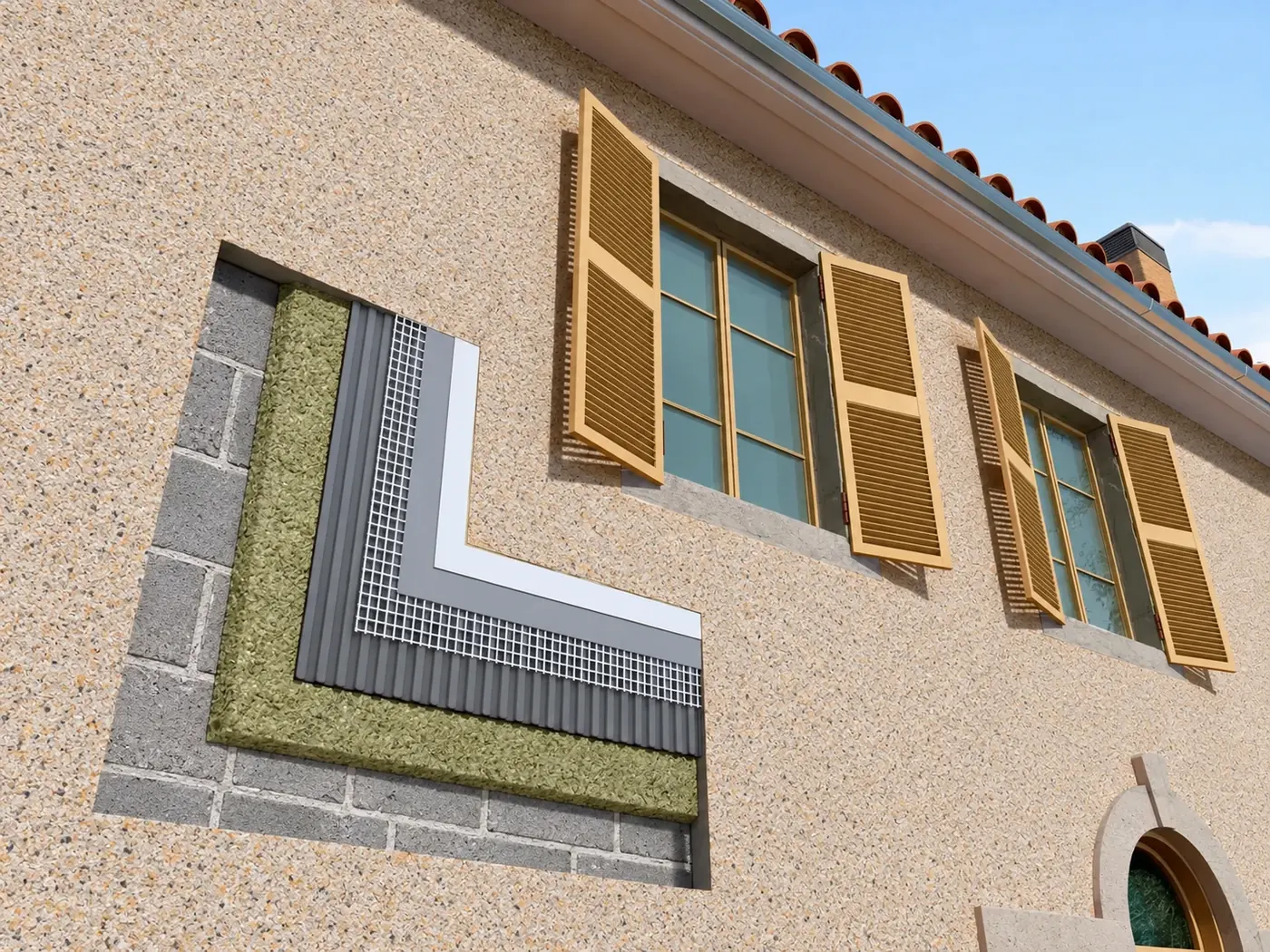 Finished EIFS render facade with a clean, seamless textured finish